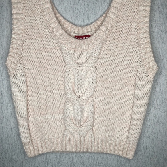STAUD Kind Top L Cable Knit Sleeveless Cropped Wool Mohair Blend Sweater Ivory - Picture 2 of 13